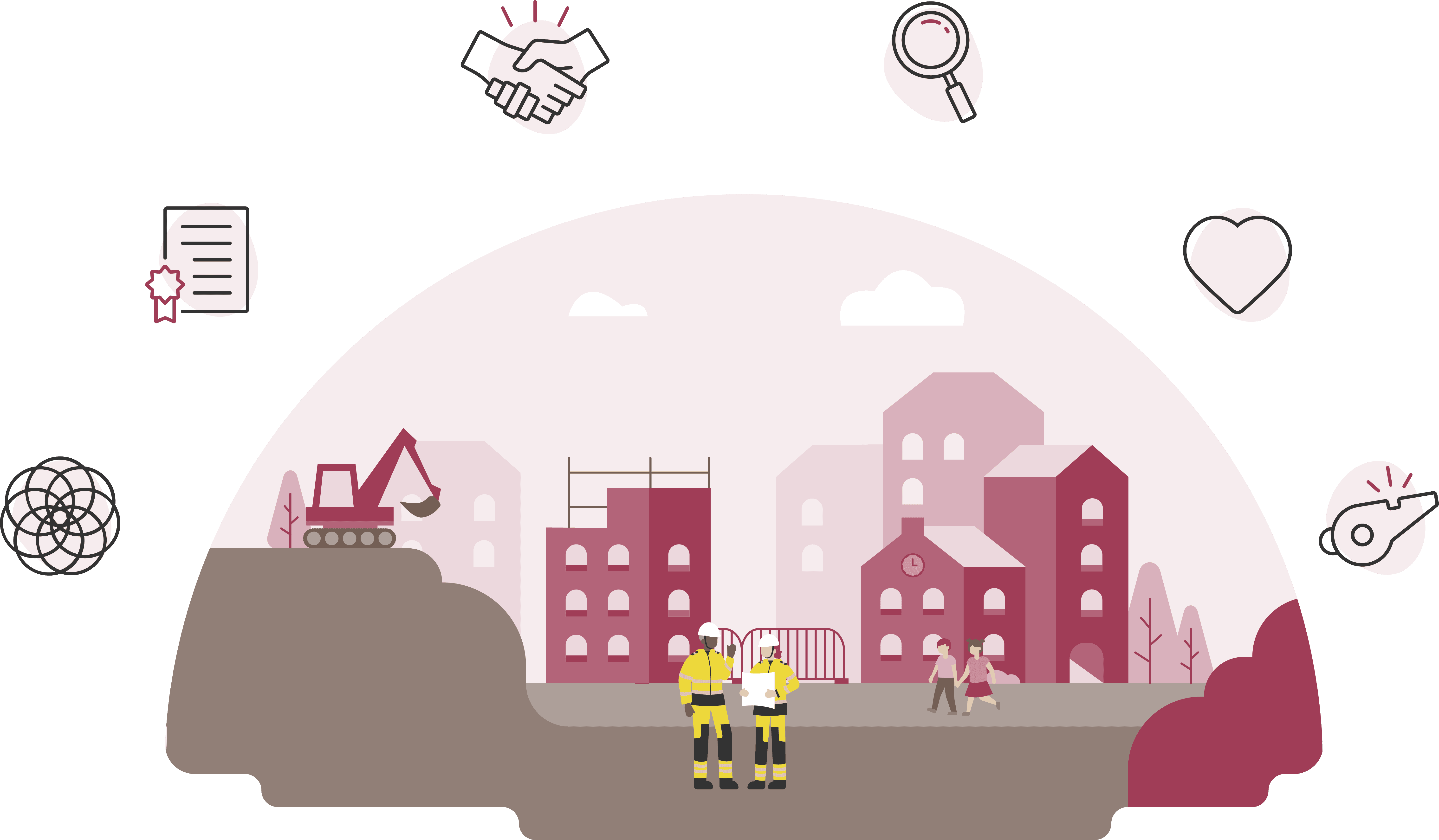 Illustration över affärsetik i byggprocessen