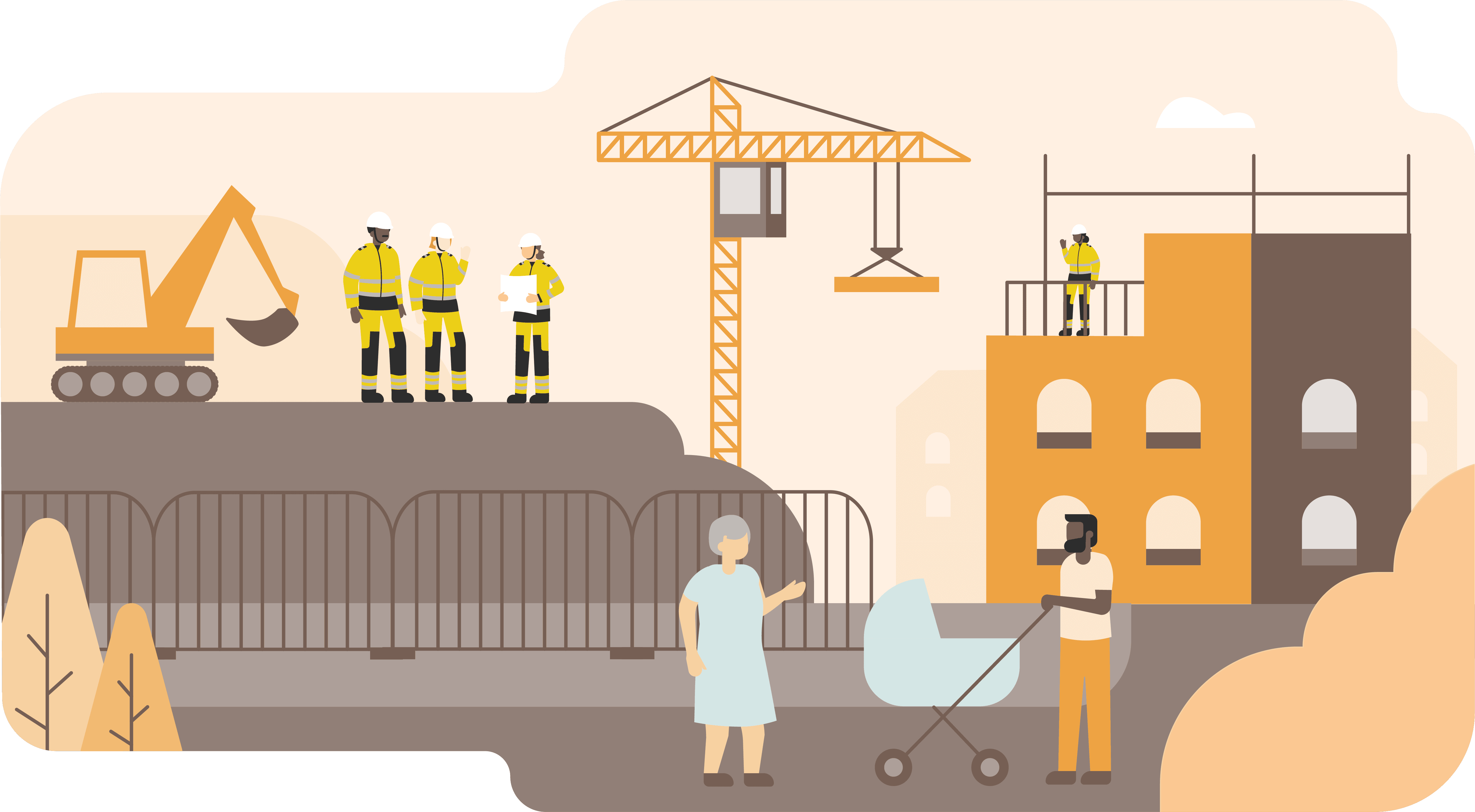 Illustration över arbetsmiljö och jämställdhet i byggprocessen