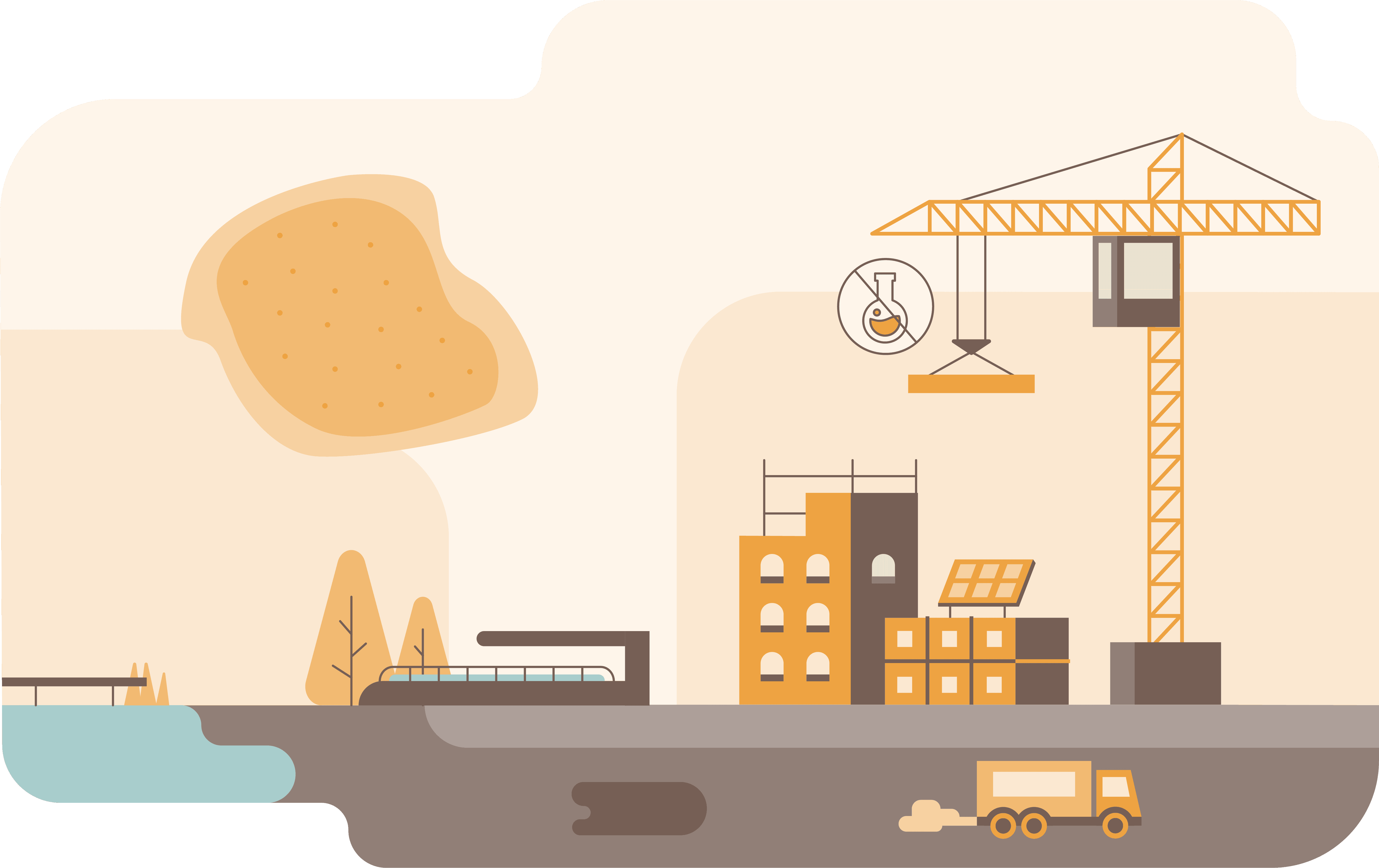 Illustration över föroreningar i byggprocessen